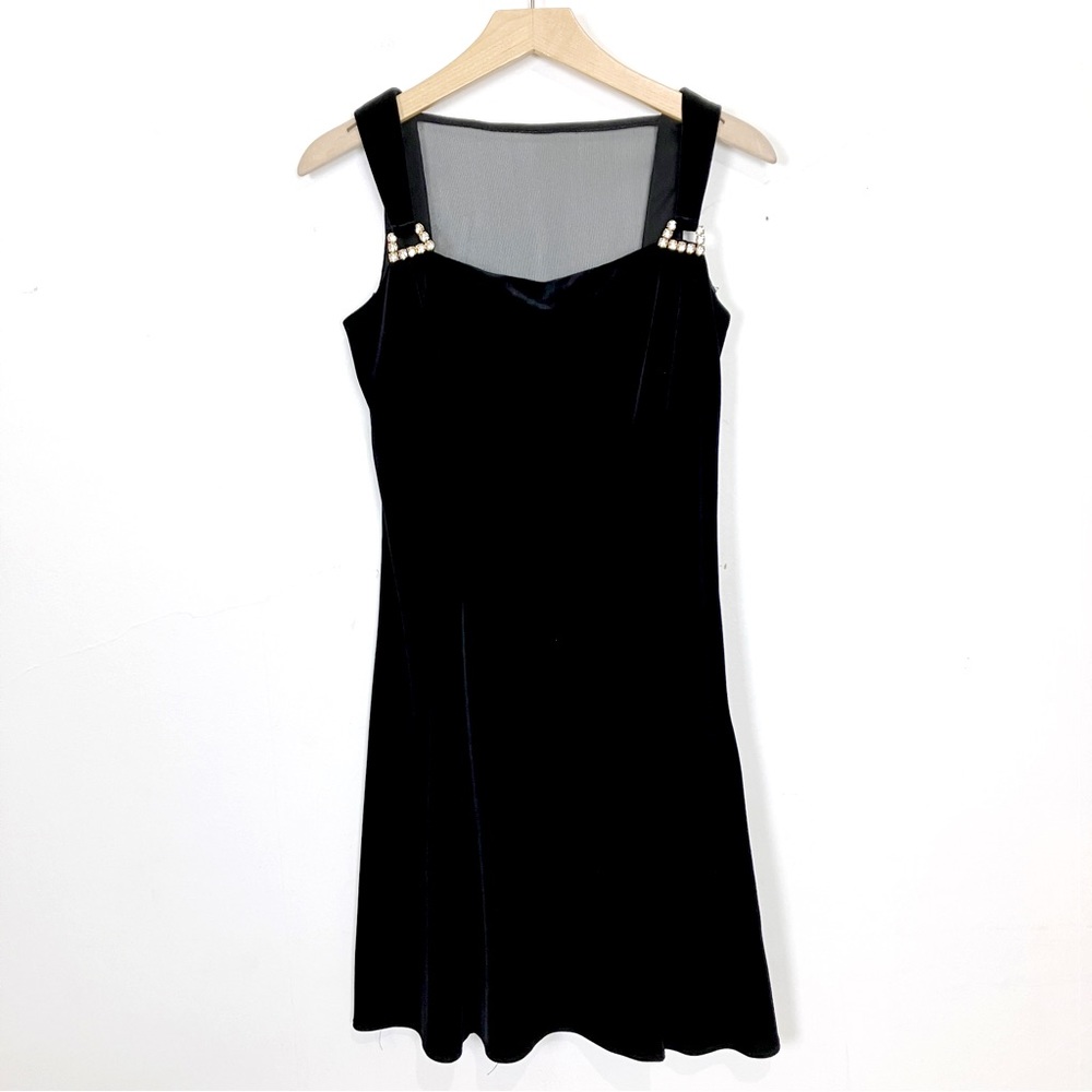 Vintage 90s balck velvet party cocktail dress babydoll goth semi formal prom